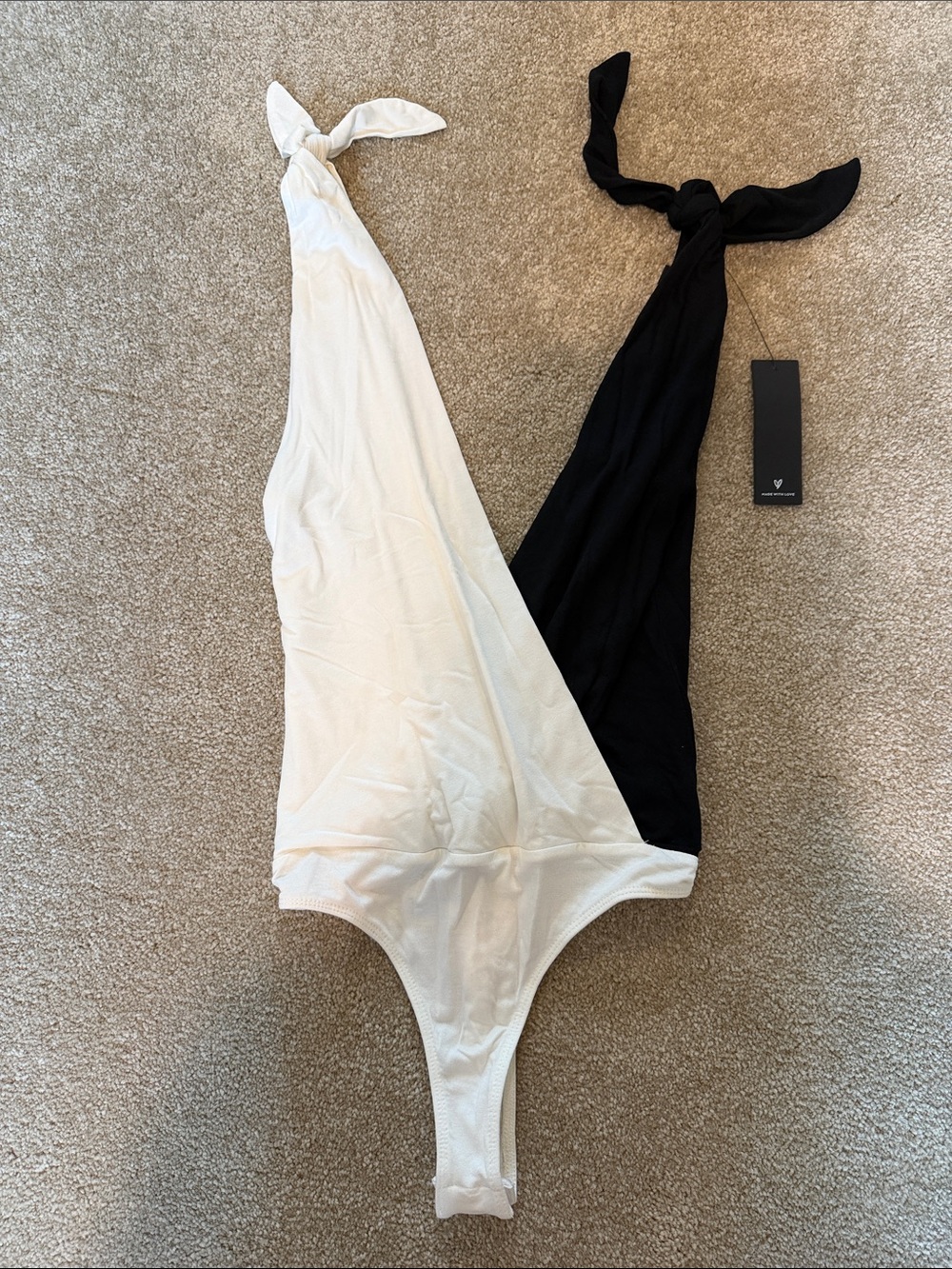 Two-Tone Black & White Tie-Strap Bodysuit
